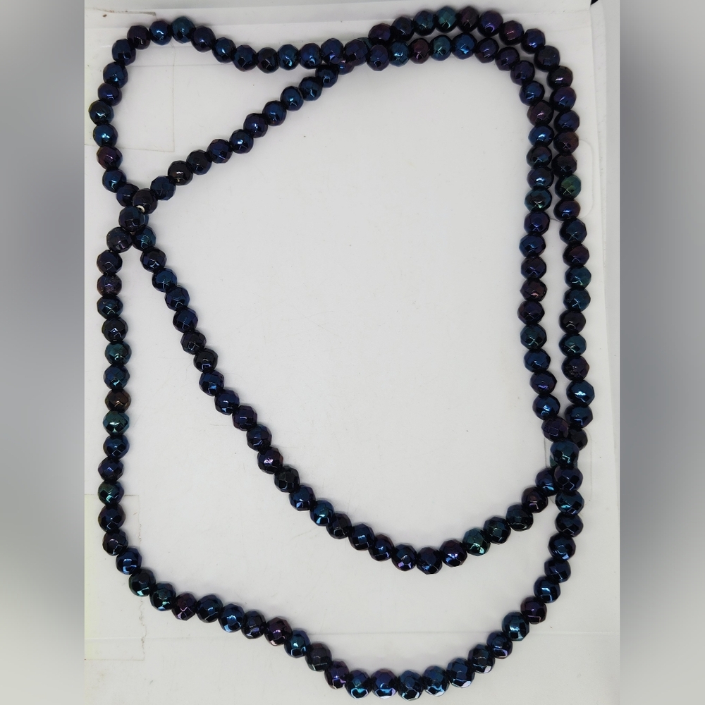 VTG Czech 45" Necklace Faceted Glass Bead Iridescent Carnival Peacock Fire Polis - Picture 7 of 9